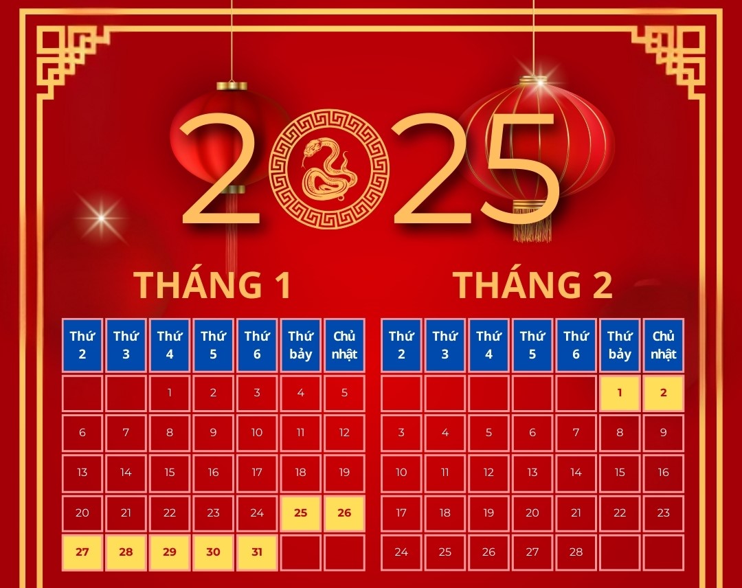 Thông báo nghỉ tết Âm lịch, nghỉ lễ Quốc khánh, nghỉ lễ ngày Chiến thắng 30/4 và ngày Quốc tế lao động 01/5 năm 2025 đối với cán bộ, công chức, viên chức và người lao động